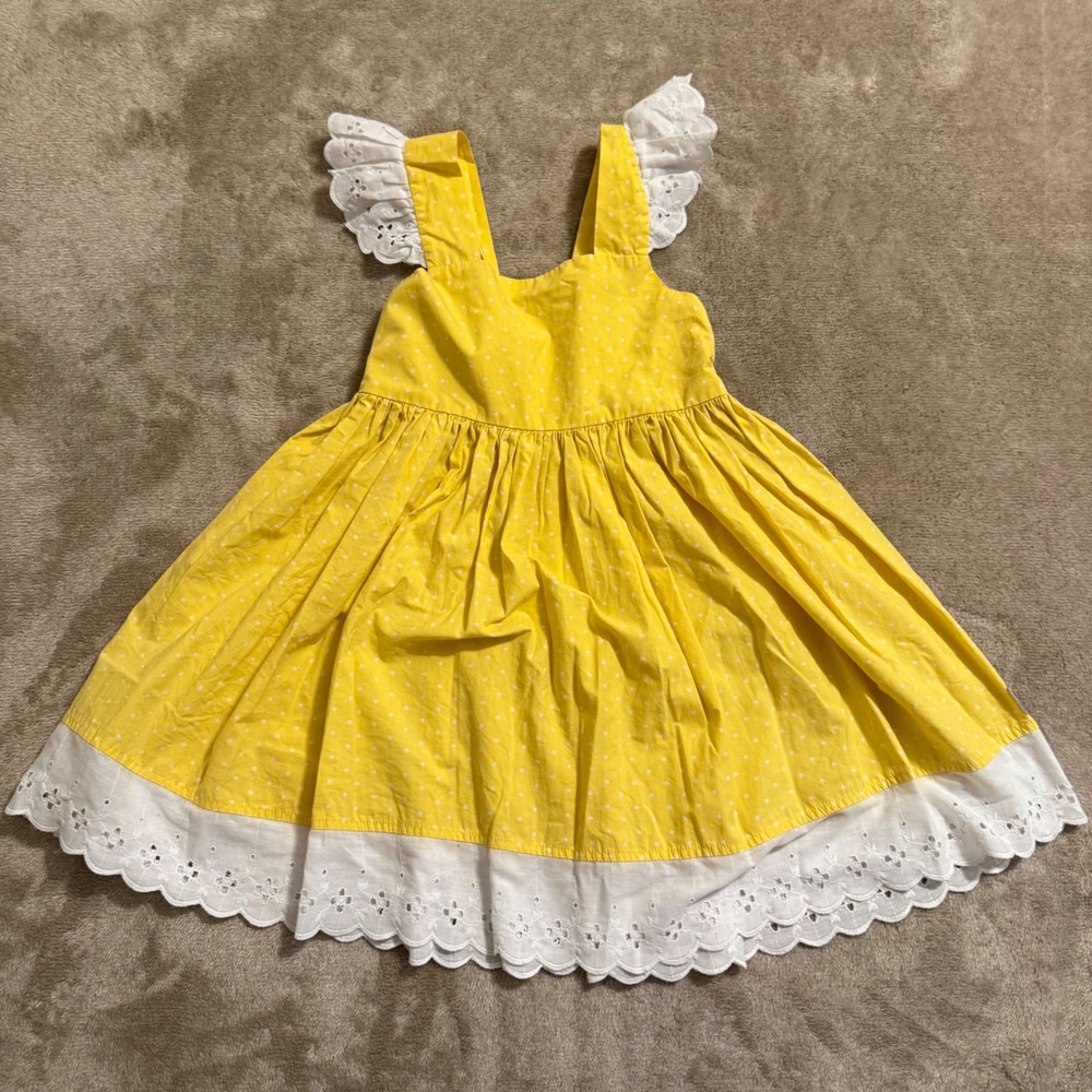 Eleanor Rose Margaret Dress Yellow Polka Dot Eyelet Lace Girls Size 4-5